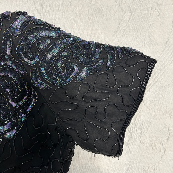 Vtg Melanie Lyne Beaded Dress Women's Large Black/Purple Formal Party READ - Picture 9 of 16